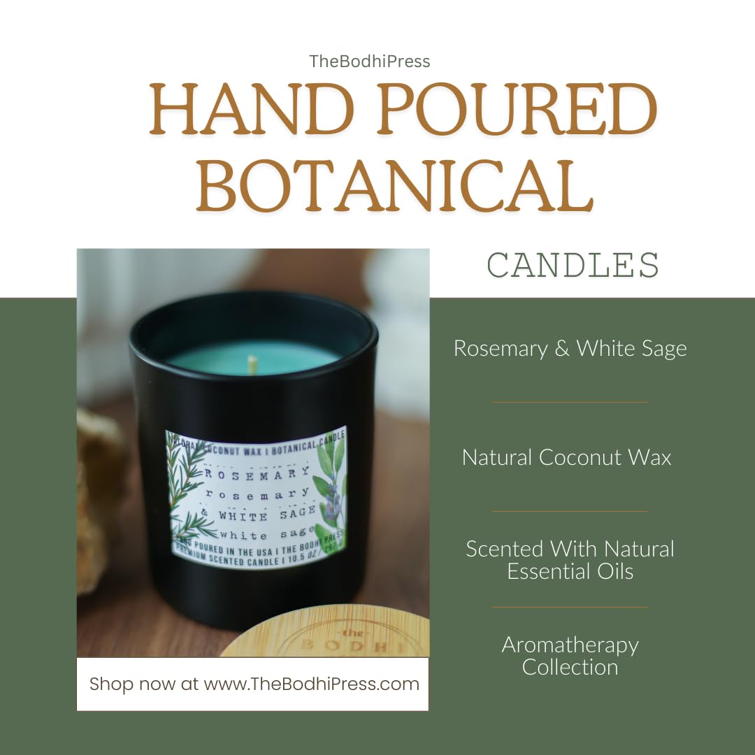 The Bodhi Press Rosemary & Sage Candle, Premium Handmade Scented Candles in Glass Jar | White Sage Candles, Long Lasting Natural Coconut Wax Candle for Aromatherapy, Housewarming Gifts - 198 Grm/7 oz