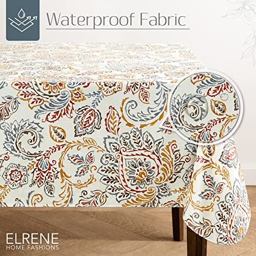 Elrene Home Fashions Ava Floral Jacobean Water- and Stain-Resistant Vinyl Tablecloth with Flannel Backing, 52 Inches X 52 Inches, Square