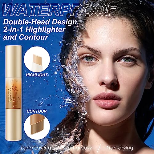 FOCALLURE 2 in 1 Cream Bronzer and Highlighter Stick,Non-greasy & Non-drying Contour Pencil,Easy to Create a Natural Matte Finishing,Long Lasting & Waterproof Face Brighten Make up Pen,CUSTARD SAUCE