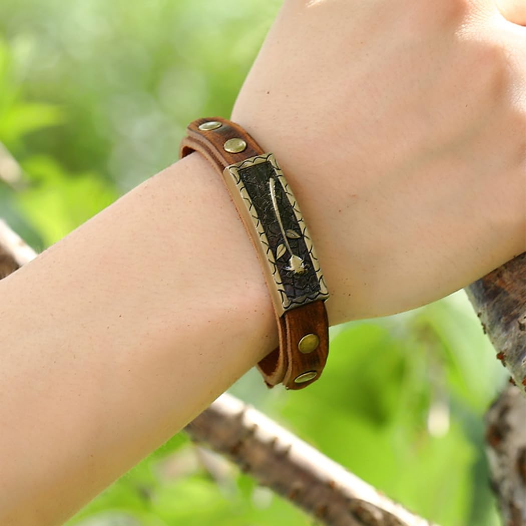 Dmaiy Boho Leather Bracelets Vintage Brown Bracelet Buckle Clasp Rose Bracelets Handmade for Women and Men (Brown flower)