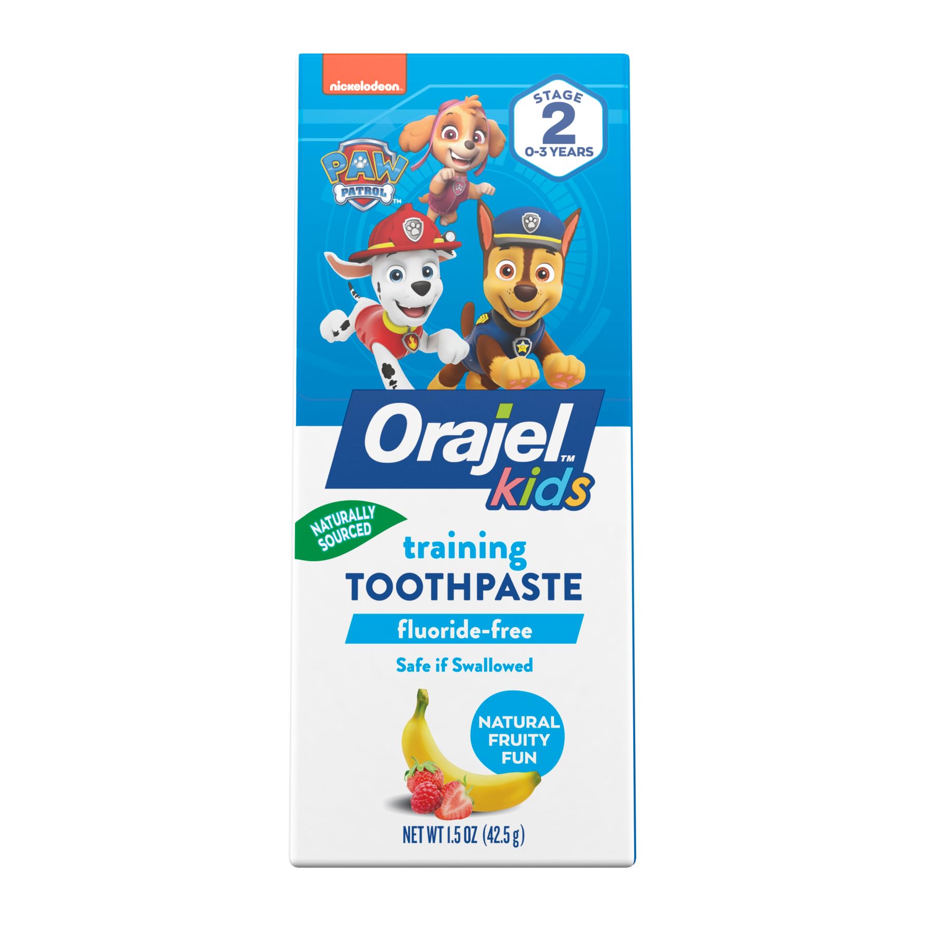 Orajel Kids Paw Patrol Fluoride-Free Training Toothpaste, Natural Fruity Fun Flavor, #1 Pediatrician Recommended , 1.5oz Tube