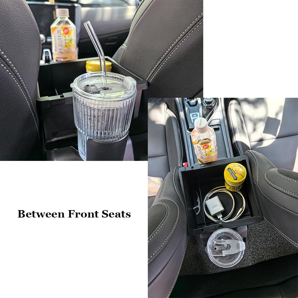 FANXIN Car Storage Organizer Between Seats, Car Armrest Storage Box with 2 Cup Holders, Back Seat Organizer Tray for Tissue Garbage, Small Car Console Organizer