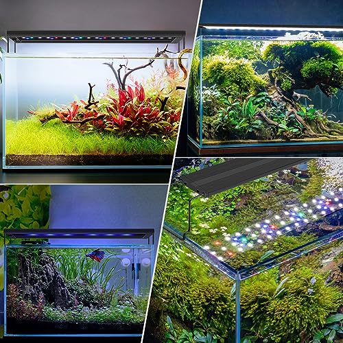 fishkeeper 24W LED Aquarium Light, Ultra-Thin Full Spectrum Fish Tank Light for Plants with Extendable Brackets for 33"~39" Tanks, Multi Color & 10-Level Dimmable, Adjustable Timer