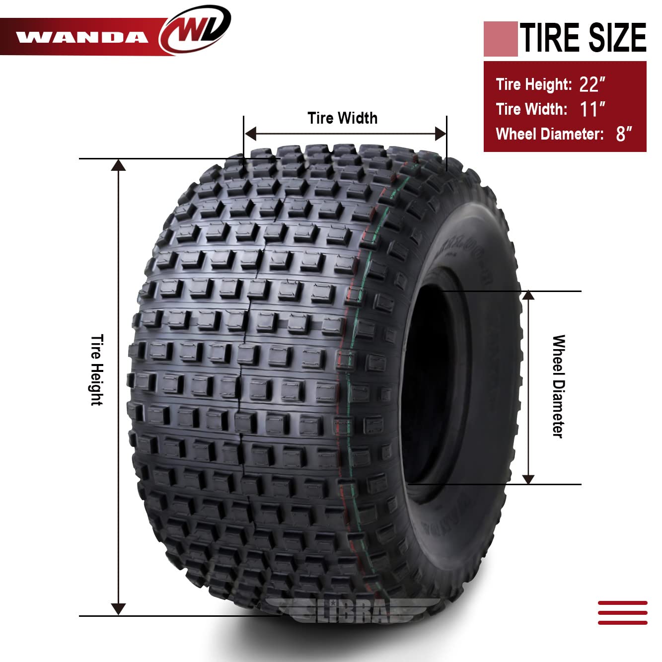 WANDA 2 New ATV Tires 22X11-8 22x11x8 4PR P323-10032