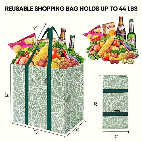 BALEINE 4 PK Grocery Bags Reusable Shopping Bags with Reinforced Bottom, Heavy Duty Foldable Tote Bags (Antique Folidage)