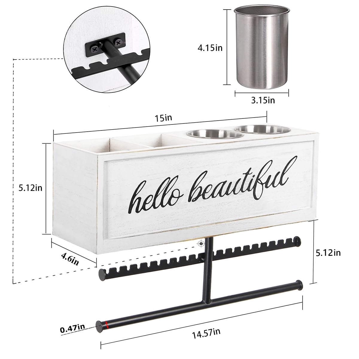 Rustic Hair Dryer Holder Wall Mounted,Hair Styling Tools & Accessories Organizer,Bathroom Supplies & hot Tools vanities Organizer Caddy,for Storage Flat Iron,Blow Dryer,Curling Iron (White)