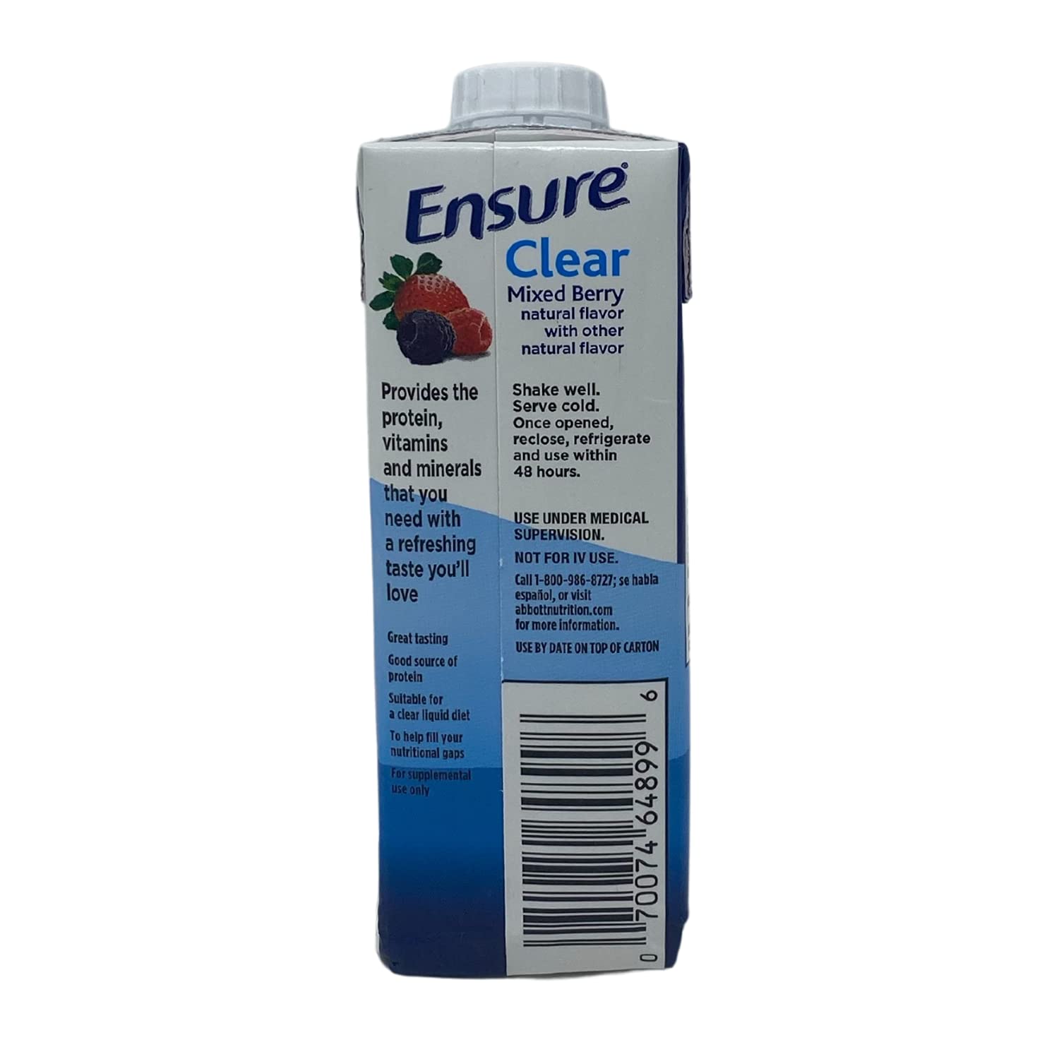 Ensure Clear Mixed Berry, 8 Ounce Recloseable Carton, Abbott 64900 - Case of 24