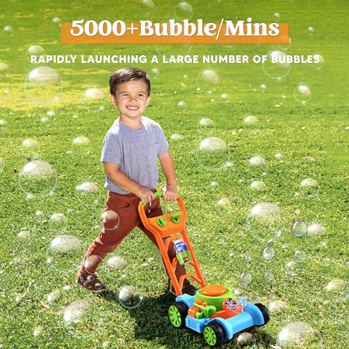 Sloosh Bubble Lawn Mower Toddler Toys - Kids Toys Bubble Machine Summer Outdoor Toys Games, Bubble Mower Push Toy Outside Toys for Toddlers Preschool Kid Boys Girls Birthday Gifts (Blue)