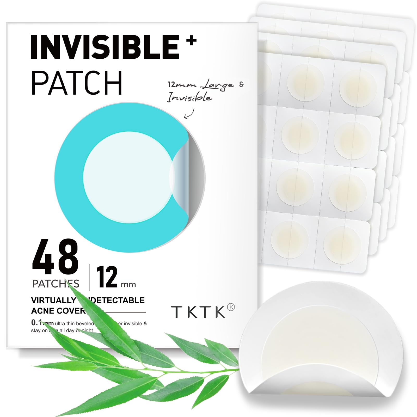 TKTK Pimple Patches, 12 mm Invisible Acne Patches for Face with Salicylic Acid, 0.01cm Extra Thin Outer Edge, Hydrocolloid Zit Patch for Pustule, Whitehead, Cystic Acne Spot, 48 Count