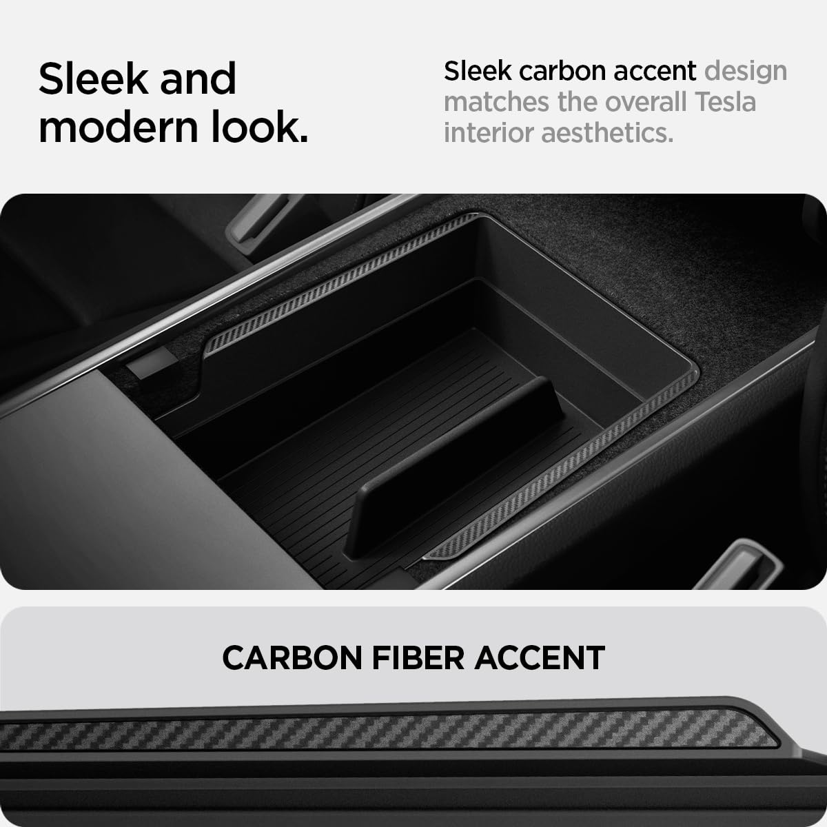 Spigen Armrest Console Organizer (Carbon Edition) Designed for Tesla Model 3/Y 2024/2023/2022 [Not Compatible with Model 3 2024 Refresh]