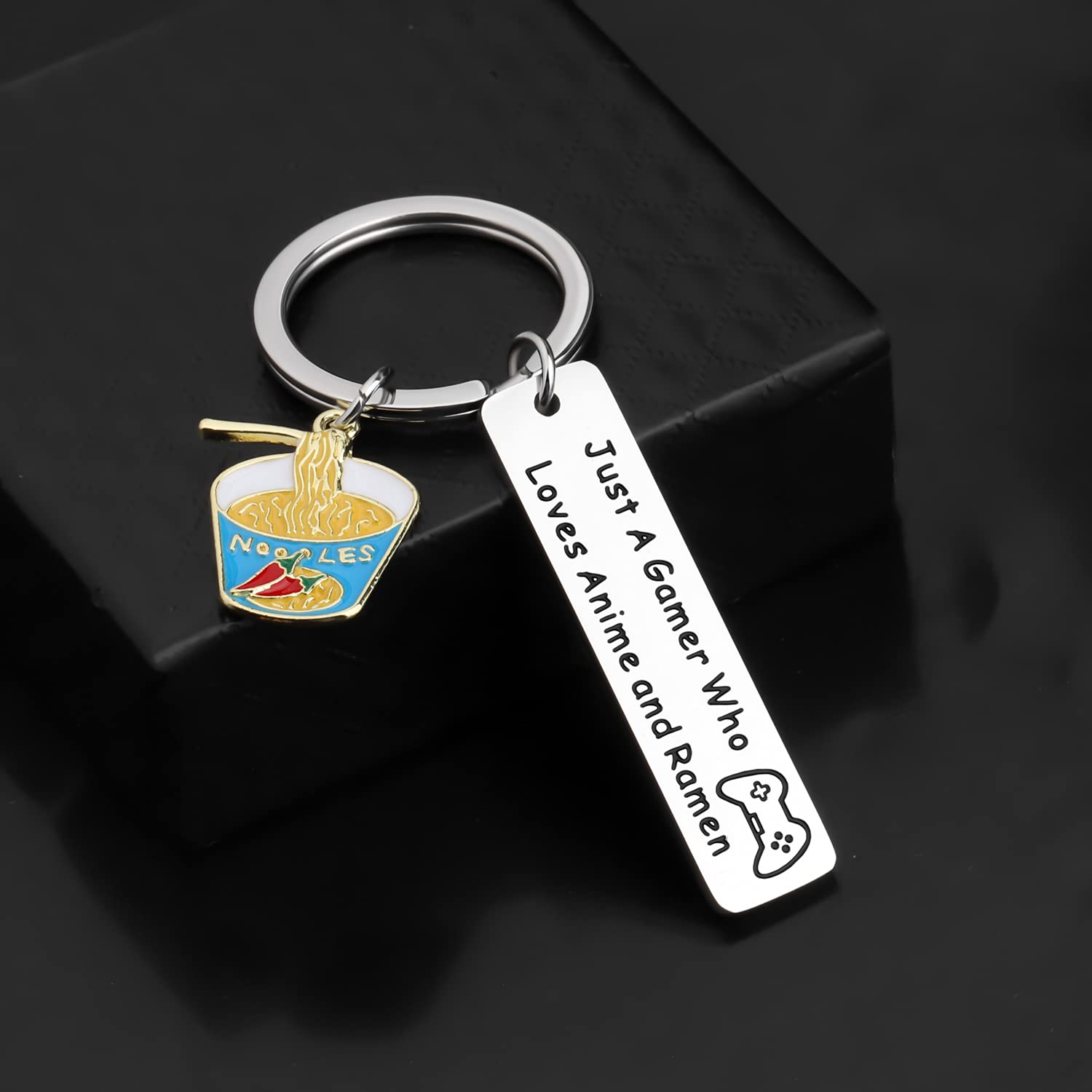 MYOSPARK Gamer Gift Anime Lovers Gift Just A Gamer Who Loves Anime And Ramen Keychain Game Lovers Gift Game Enthusiast Gift (Just A Gamer KC)