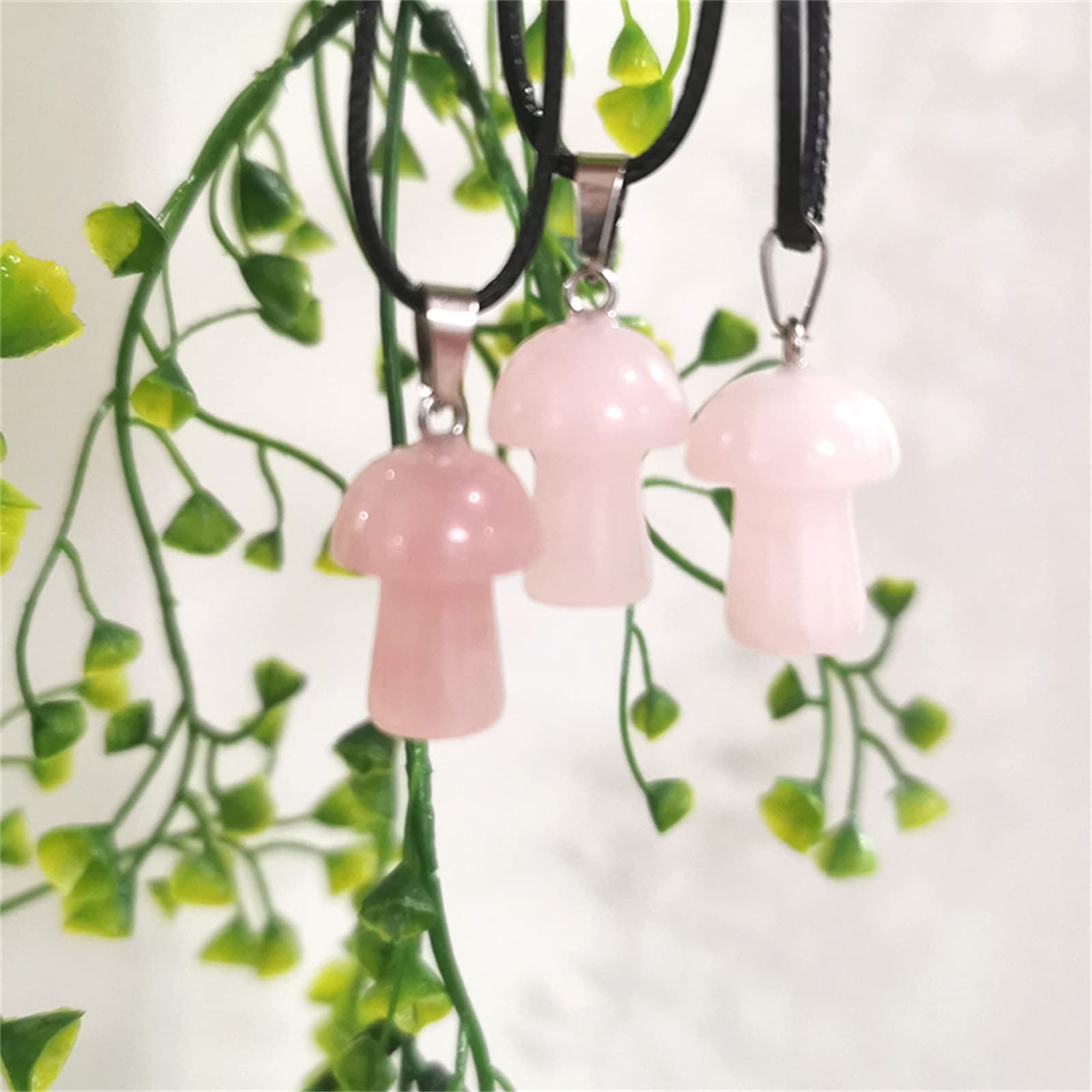 Dreuyet Mushroom Crystal Necklace Mushroom Pendant Necklace Natural Stone Crystal Pendant Necklace for Women Christmas Valentine (Pink)