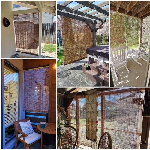 Patio Shades Roll Up Outdoor, Bamboo Blinds for Outdoor Patio, Thernal Insulated Shading Reed Blinds, Blackout Bamboo Shade, Privacy Screen, 24″ 30″ 34″ 36″ 39″ 43″ 48″ 51″ 55″ 70″ Width
