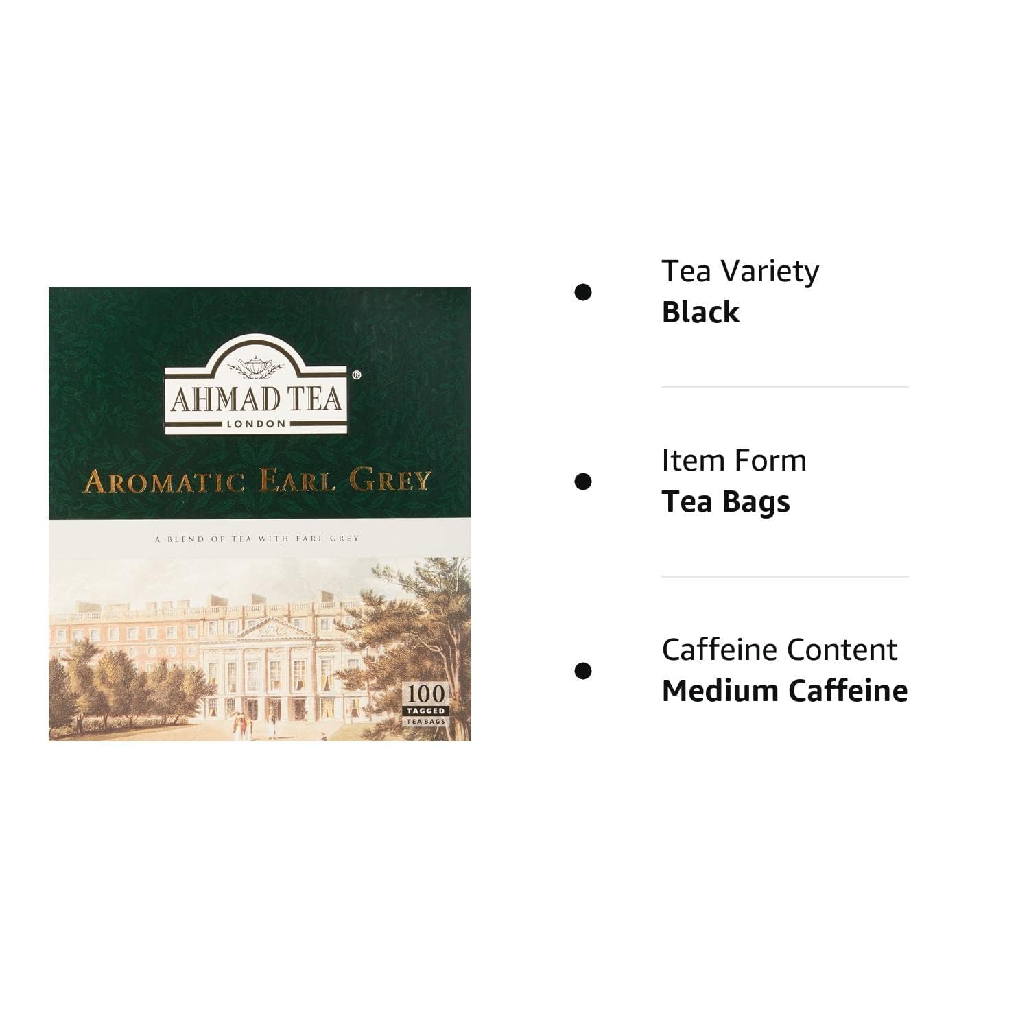 Ahmad Tea Black Tea, Earl Grey Aromatic Teabags, 100 ct - Caffeinated & Sugar-Free, Packaging May Vary