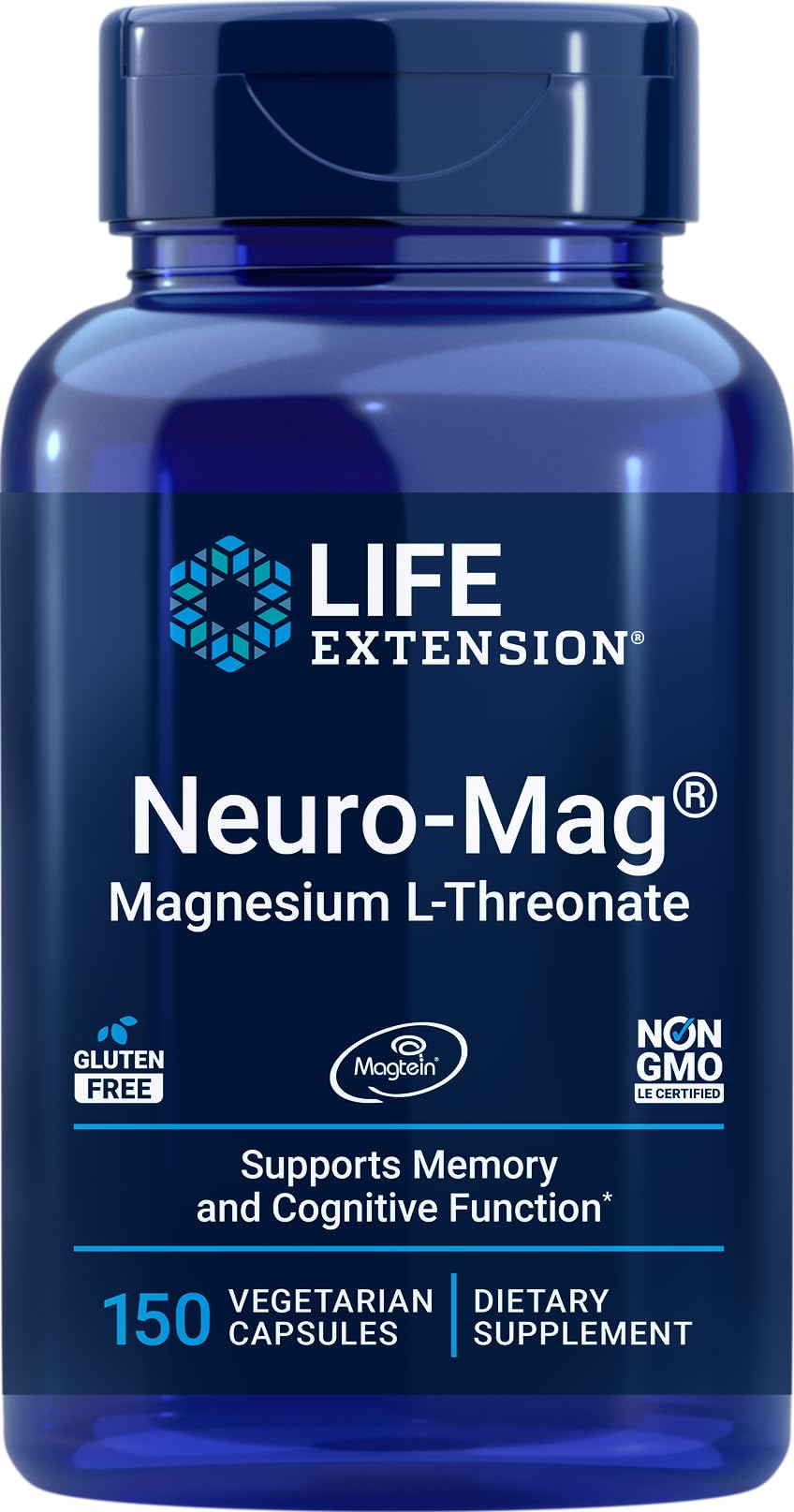 Life Extension Neuro-Mag Magnesium L-Threonate, 150 Veg Caps, Magtein Supplement for Women and Men