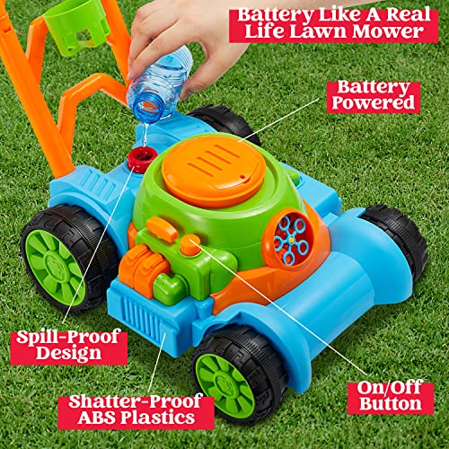 Sloosh Bubble Lawn Mower Toddler Toys - Kids Toys Bubble Machine Summer Outdoor Toys Games, Bubble Mower Push Toy Outside Toys for Toddlers Preschool Kid Boys Girls Birthday Gifts (Blue)