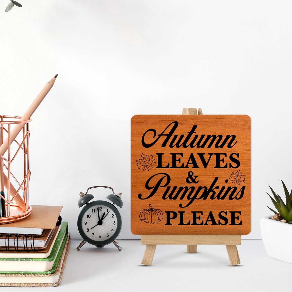 Fall Decor Autumn Leaves and Pumpkins Please Wood Sign with Easel Autumn Decorations for Home Desk Table Shelf, Fall Tiered Tray Decor