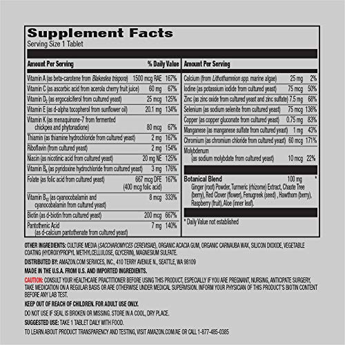 Amazon Elements Women‚ 40+ One Daily Multivitamin, 66% Whole Food Cultured, Vegan, 65 Tablets, 2 month supply (Packaging may vary)