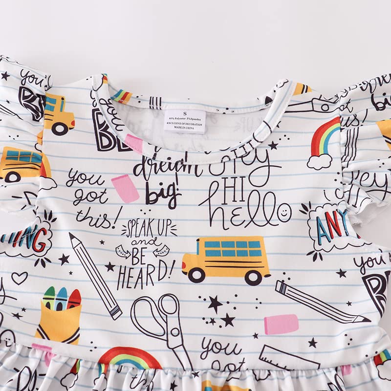 Toddler Little Girls Back to School Dresses -Apple, Pencils, Notebooks, Bookworm, School Bus，Glue,Tellurion,Blackboard Rainbow Dresses (5/6T, Back to school E)
