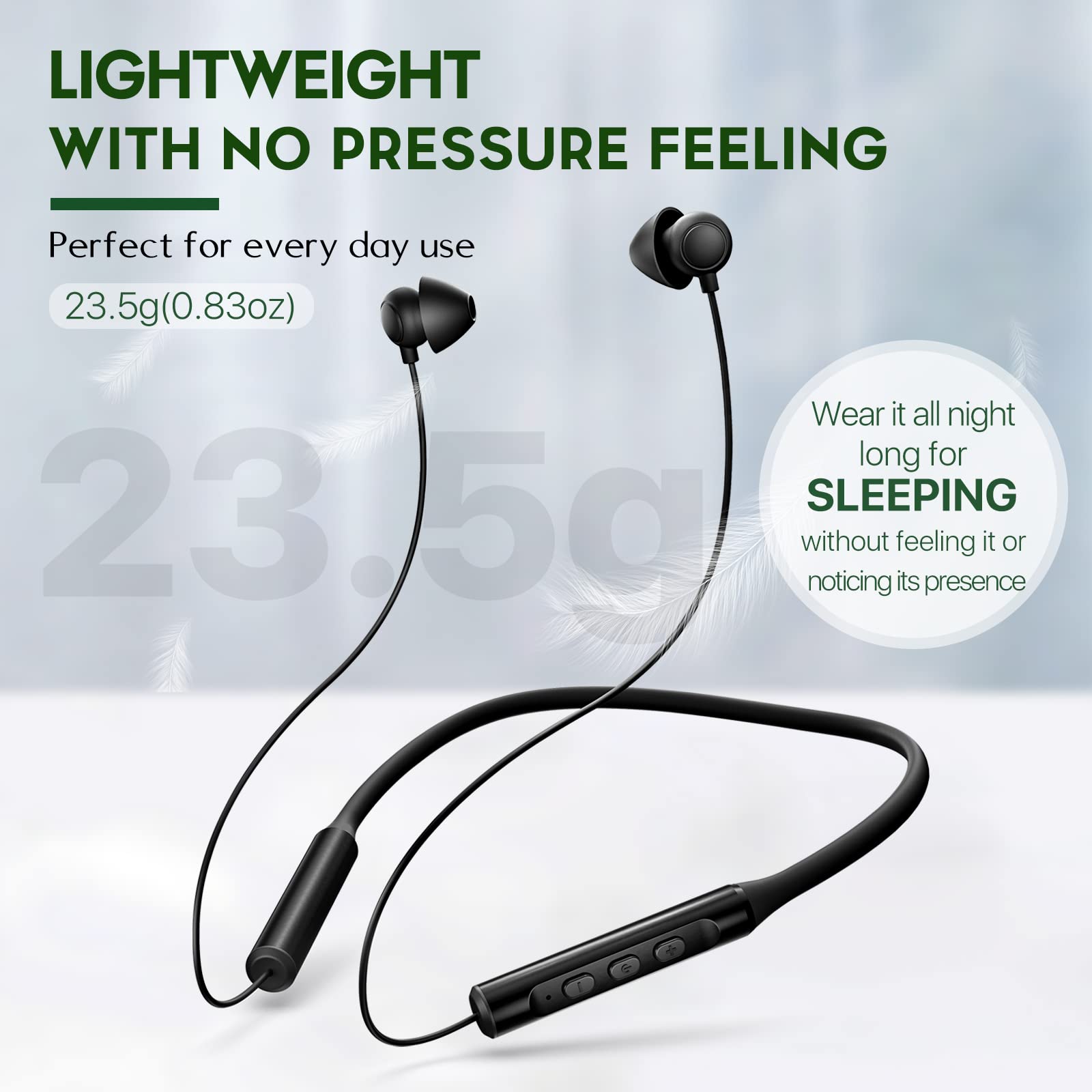 Hearprotek Wireless Lightweight Sleeping Headphones, Neckband Bluetooth 5.2 Wireless Sleep in-Ear Earbuds, Ultra Soft Portable Sleep Headphones for Side Sleepers, Working, Relaxing, Meditating