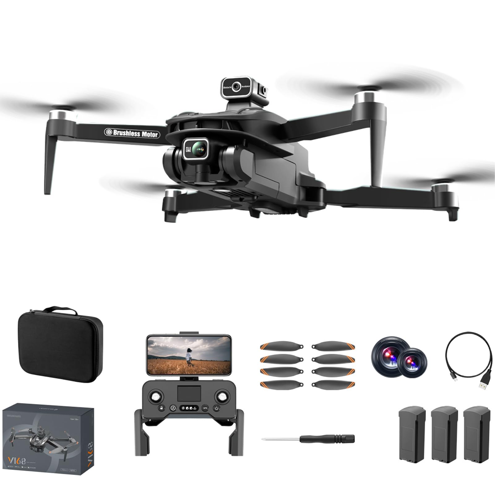 AOTULIGHT V168 Pro GPS Drones with Camera 4K HDR Videos,90 Mins Flight Time with 3 Batteries,230g Palm-Sized Mini Drone for Beginner &Adults, Smart Return, Follow Me, Circle Fly, Tap Fly, 5GHz WiFi Transmission