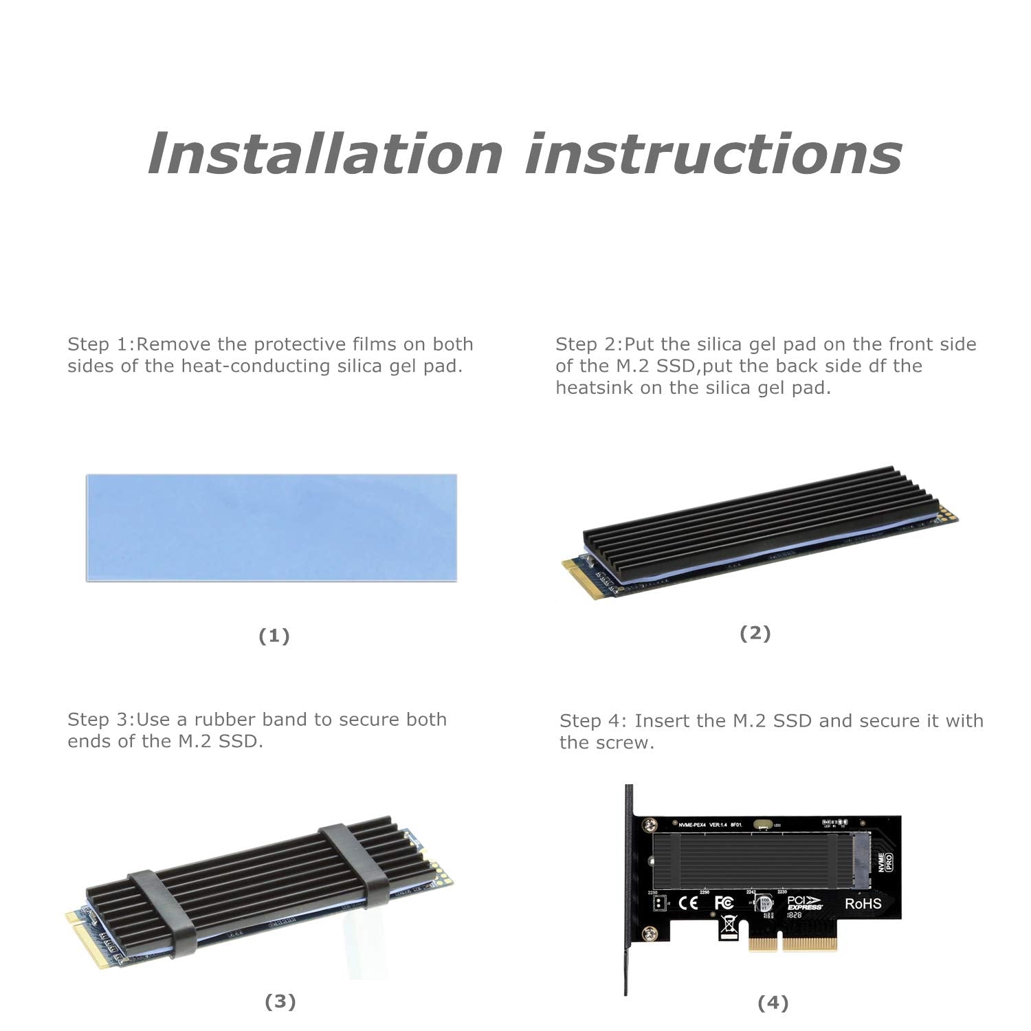M.2 NVME to PCIe 3.0 x4 Adapter with Aluminum Heatsink Solution