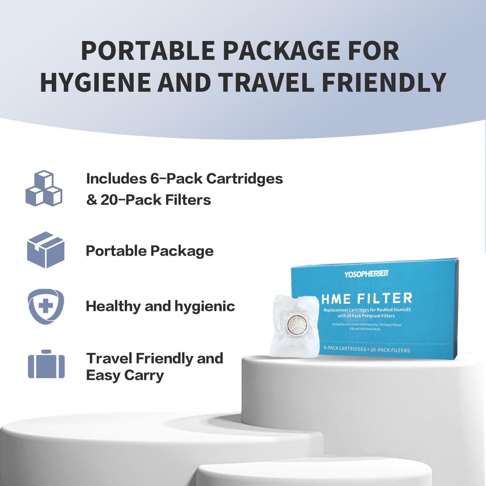 HME for HumidX & Airmini Filters Combo, 6-Pack Replacement Cartridges & 20-Pack Filters Compatible for ResMed HumidX, Airmini, P10 Nasal Pillow, N20, N30 Nasal Mask, CPAP Supplies, FSA & HSA Eligible