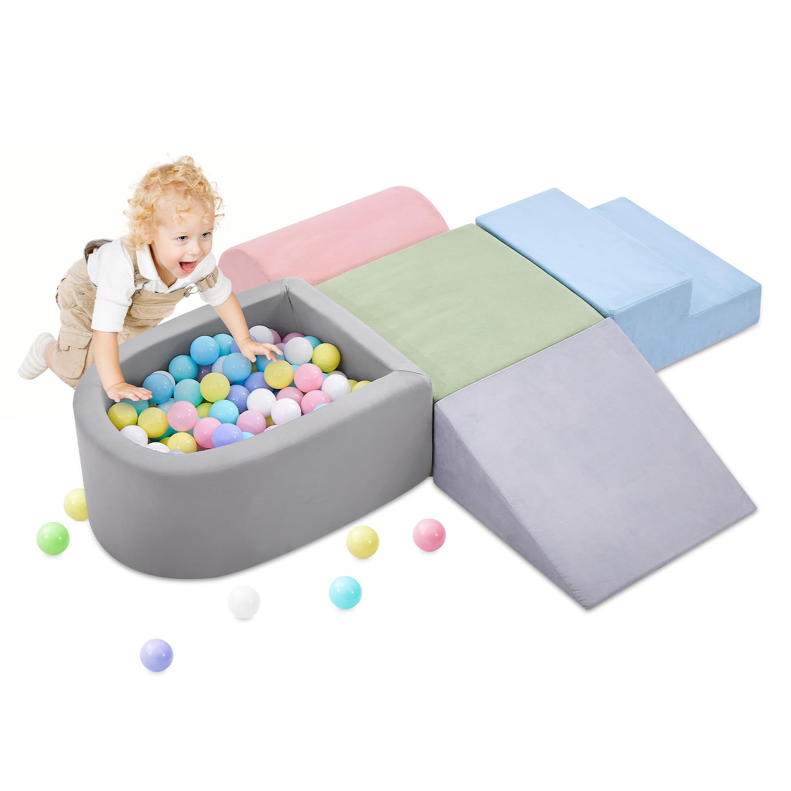 Climbing Toys for Toddlers 1-3, Foam Climbing Blocks and Ball Pit for Baby, 5-Piece Soft Foam Toddlers Climbing Toys,Climbing Crawling Toys Soft Foam Blocks Activity Play Set(Balls not Included)