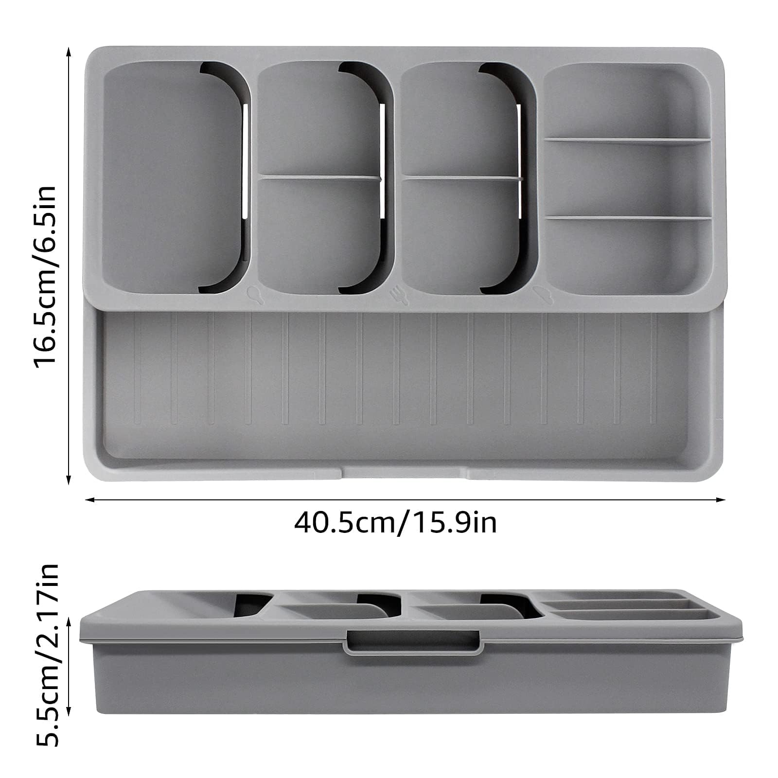 Weiliya Clokelai Kitchen Drawer Organizer Tray,Drawer Organiser,Cutlery Tray,Expandable Utensil Tray for Kitchen,Compact Plastic Storage Organisation for Spoons