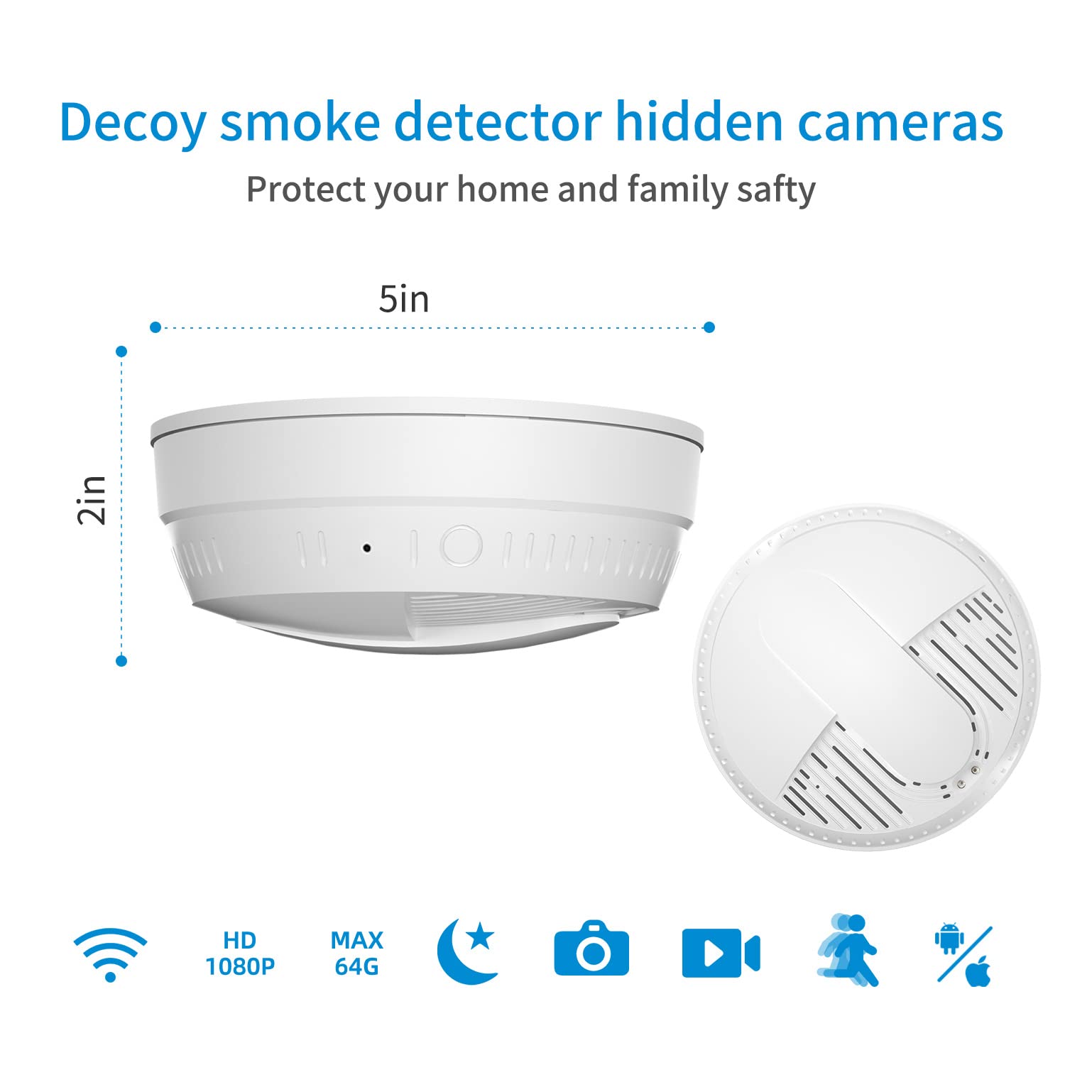 LIZVIE Smoke Detector Camera WiFi Smoke Case Camera with Night Vision-Security Camera Nanny Cam Wireless Support Motion Decetion and Full Time Recording