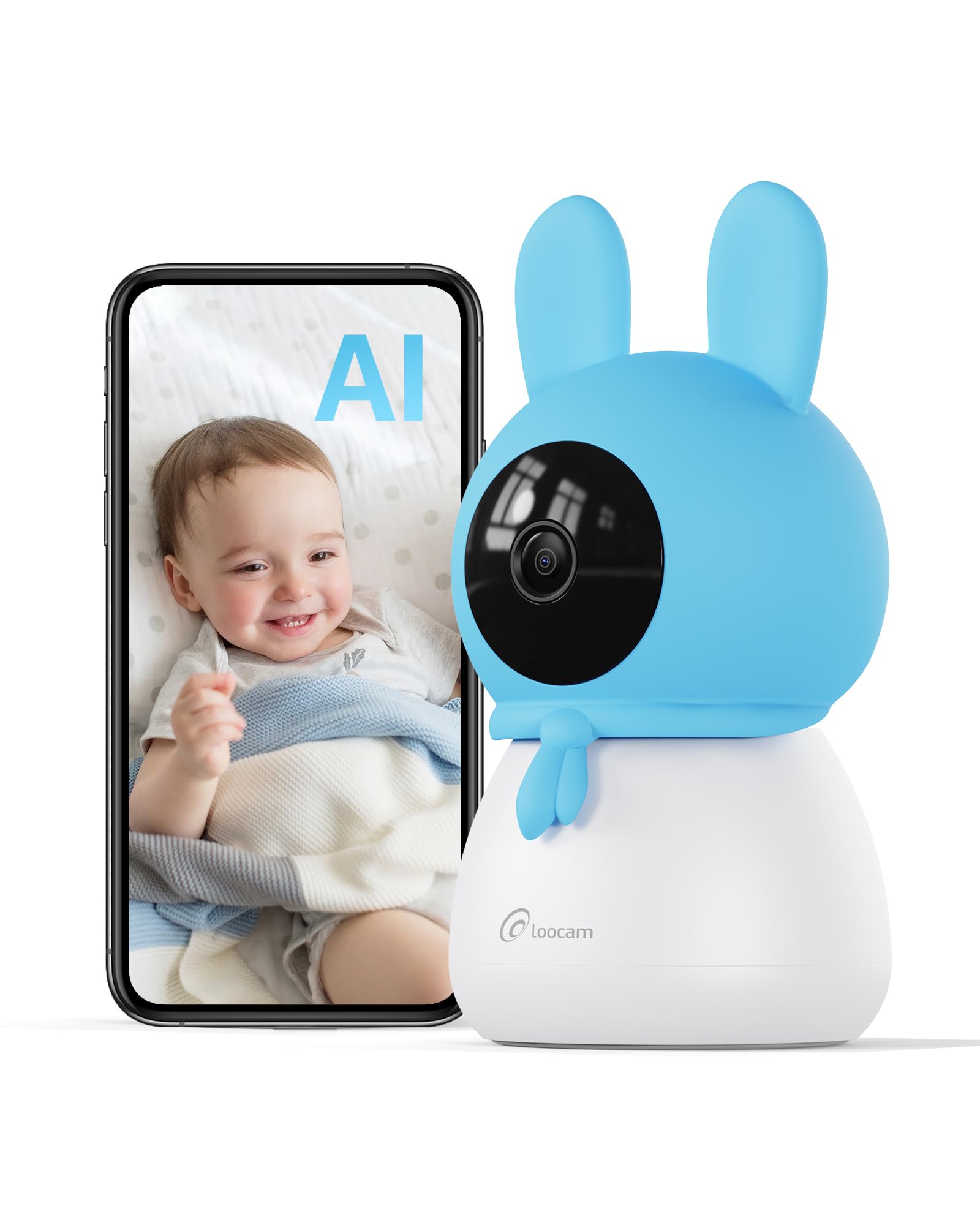 Loocam 2.5K 4MP Smart Baby Monitor with 64GB SD Card, AI Cry/Face/Area Departure Detect, 2.4G & 5G WiFi Security Camera Indoor, Pan & Tilt Auto Track, Two-Way Talk, Temp-Humidity Monitor, Night Vision