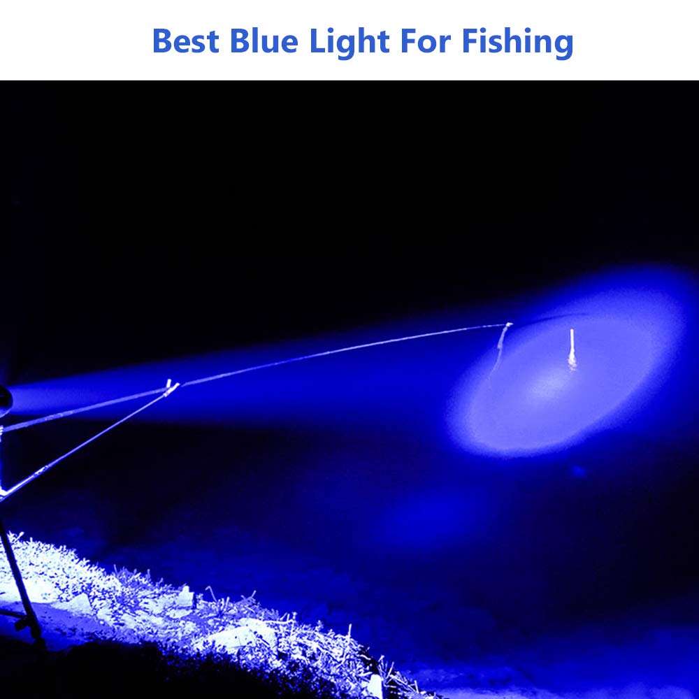 AuKvi 2 Pcs Powerful Blue Light Flashlight Single Mode Long Range LED Blue Flashlight for Night Fishing Hunting