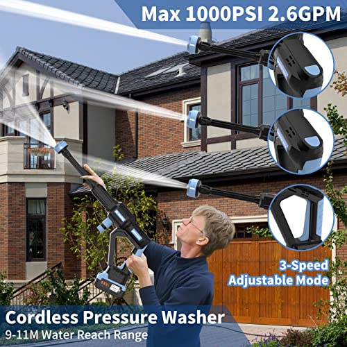 Cordless Pressure Washer, 3 Speed Adjustment, Portable Pressure Washer, Max 1080PSI, Power Display, Battery Pressure Washer with 6 in 1 Nozzle, Electric Pressure Washer for Car Garden