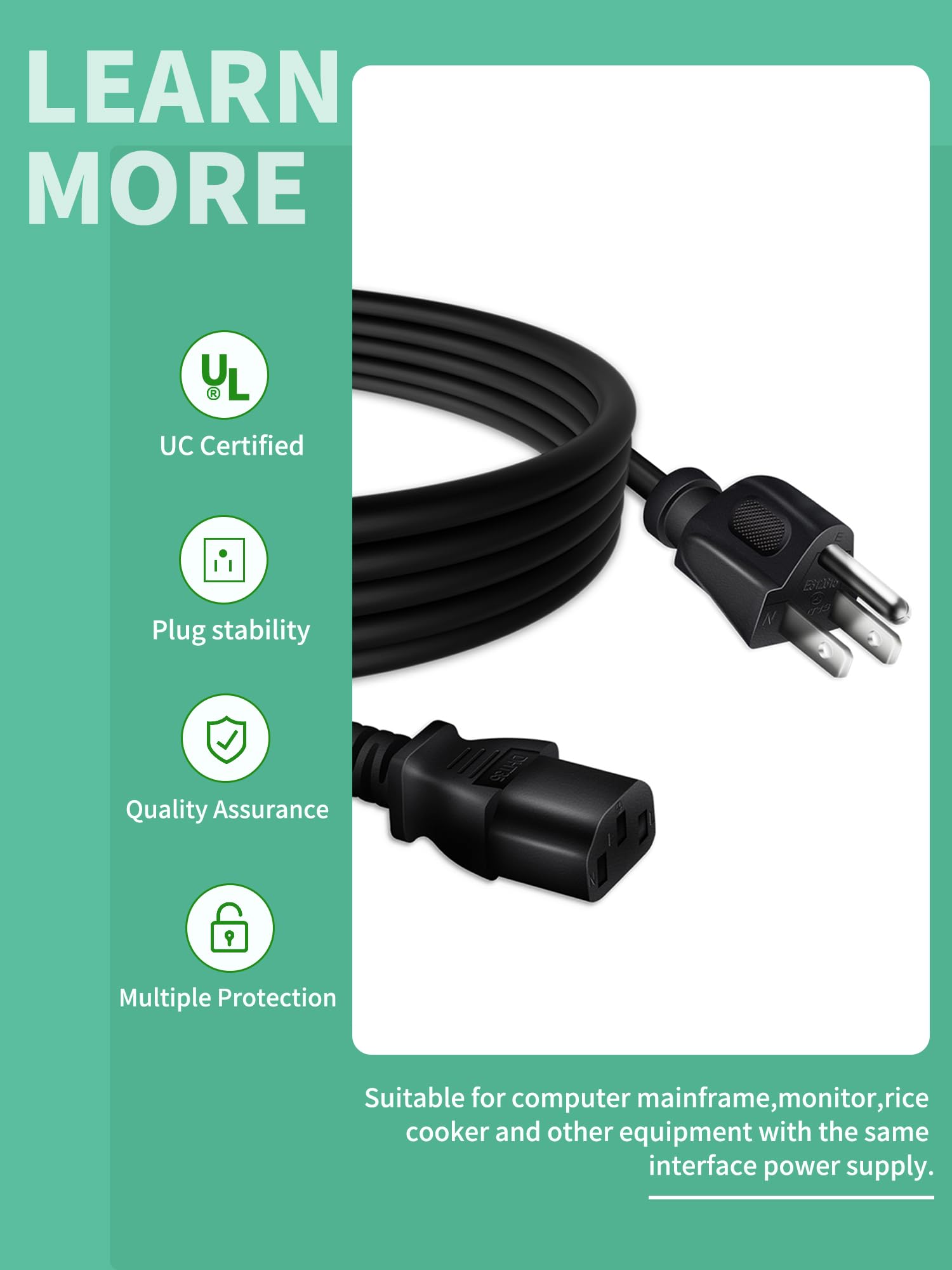FITE ON AC Power Cord Compatible with Redliro Walking Pad Treadmill Under Desk, 6FT Power Cable for Portable Mini Treadmill with Remote Control