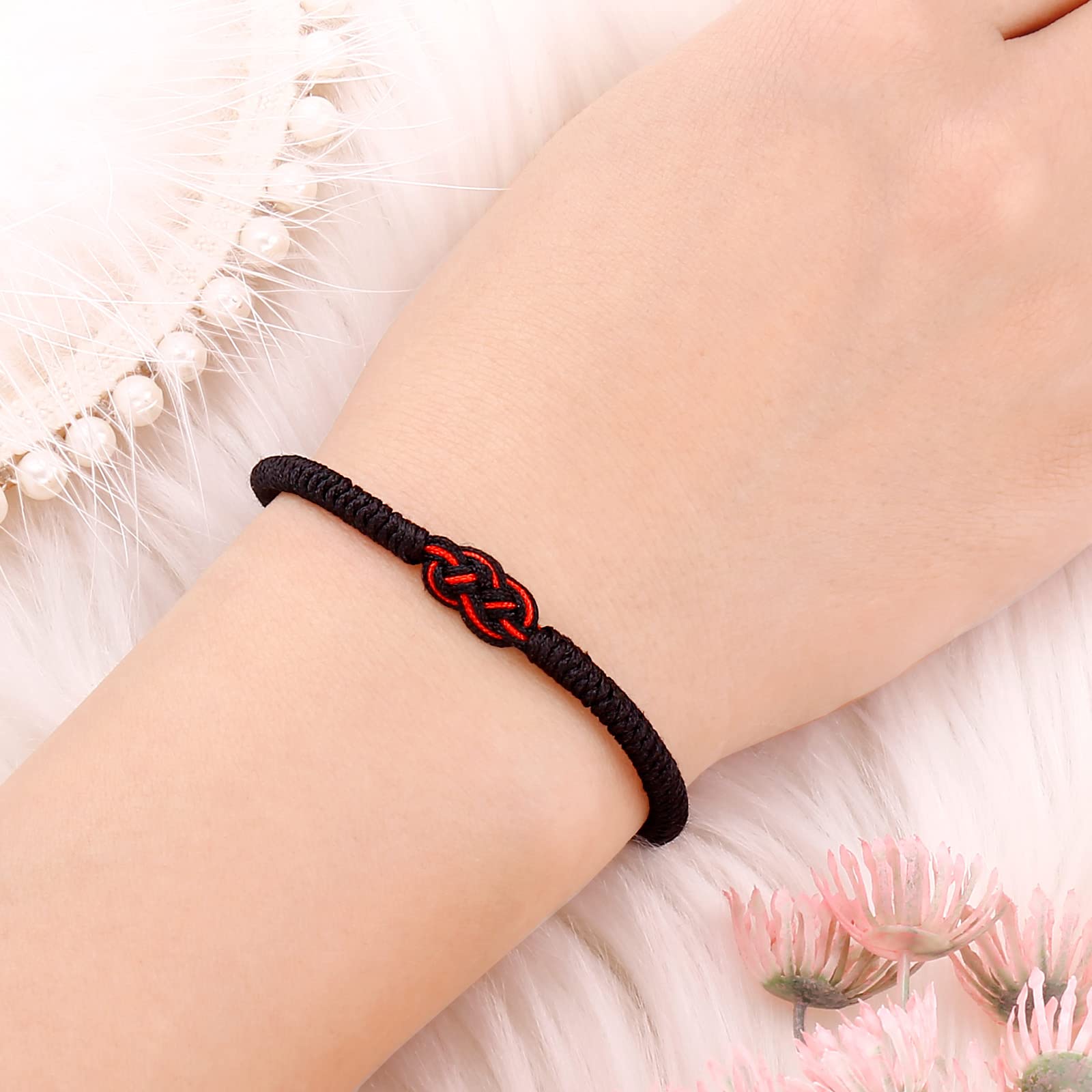 Tibetan Handmade Lucky Bracelet - Friend Love Family Couple Bracelet- Lucky Woven Red String Thread For Protection-Valentine Christmas Gift Idea (Black+Black(2pcs))