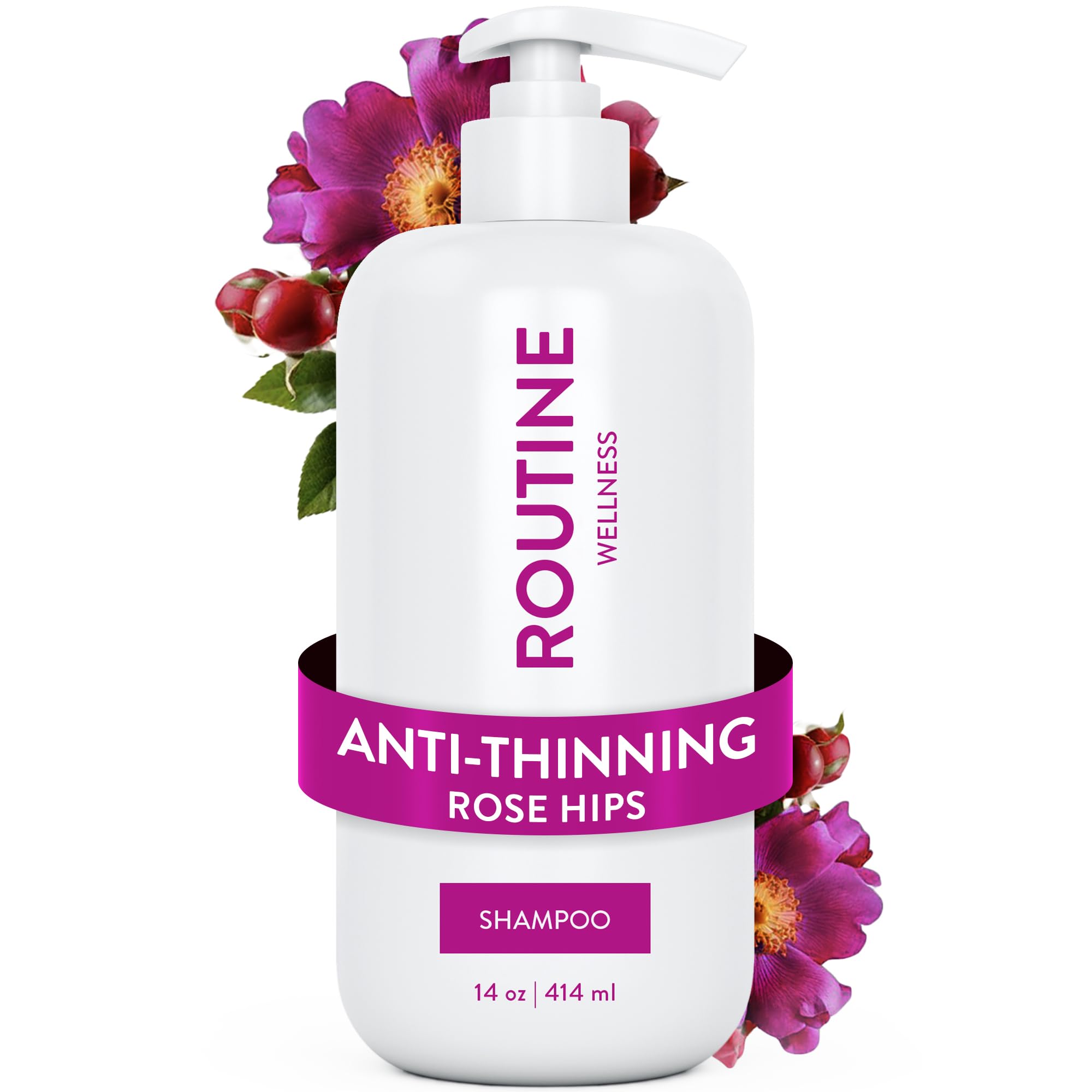 Routine Wellness Anti-Thinning Volumizing Shampoo for Thinning Hair & Hair Loss - Grow Your Confidence with Biotin & DHT Blockers - 14 oz Rose Hips