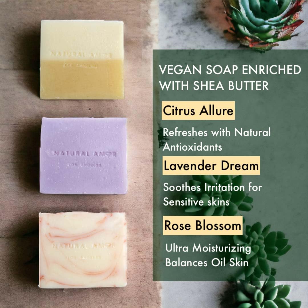 Natural Amor Handmade Soap Bar Set 3 Pk, Made with Natural Ingredients, No Harsh Chemicals, Soap Gift Sets for Women, Handcrafted Atisan Soaps, 3.5oz each