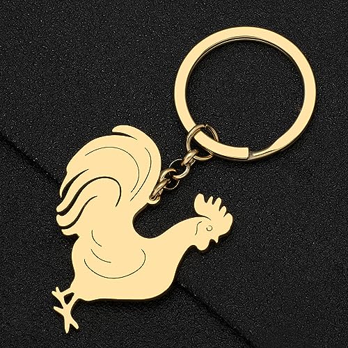 LONYOO Chicken Keychain Stainless Steel Chicken Keyring Gifts for Women Purse Car Key Charms (Gold)
