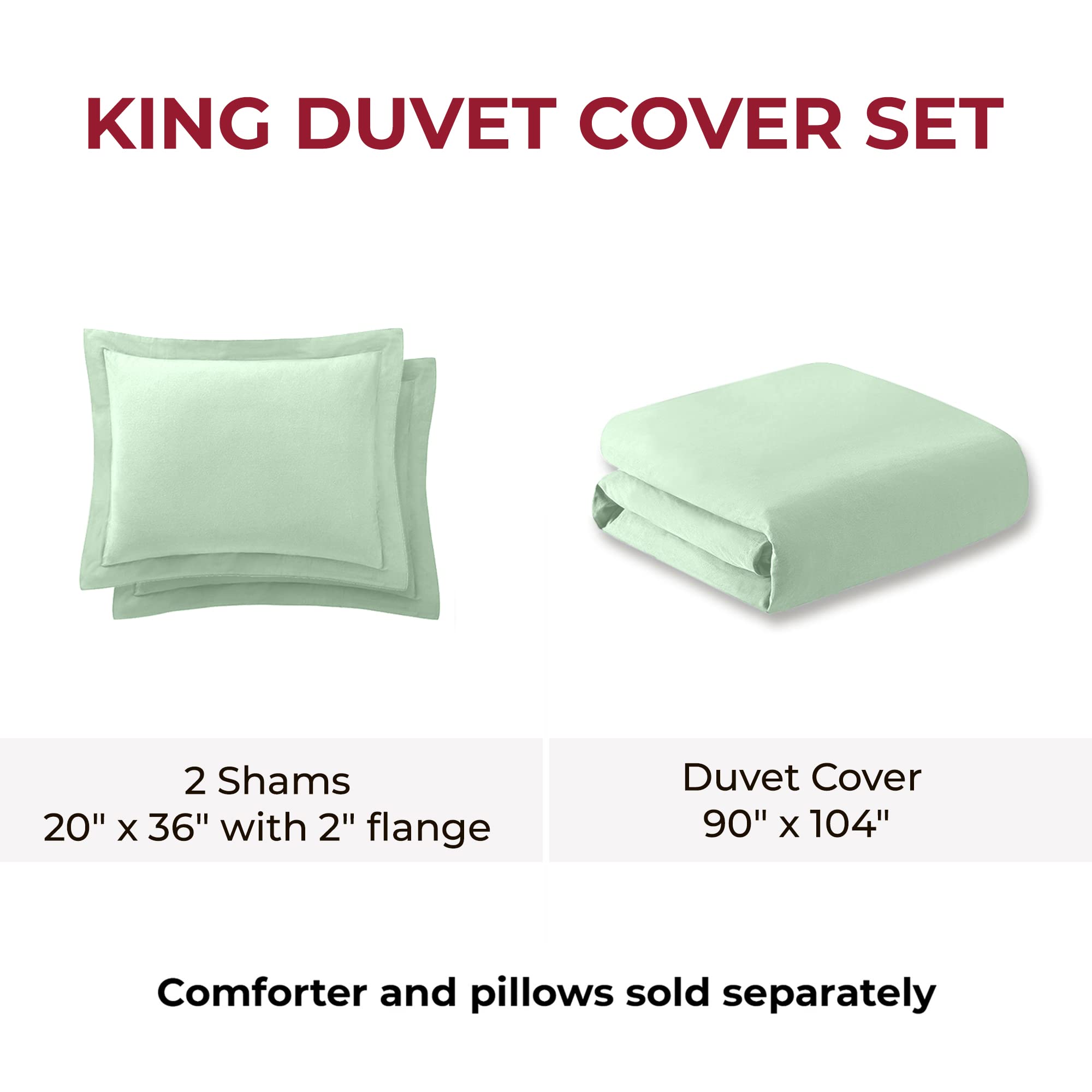 Mellanni Duvet Cover Flannel Set - Soft 100% Organic Cotton Bedding Sets & Collections - Button Closure & Corner Ties (King, Sage)
