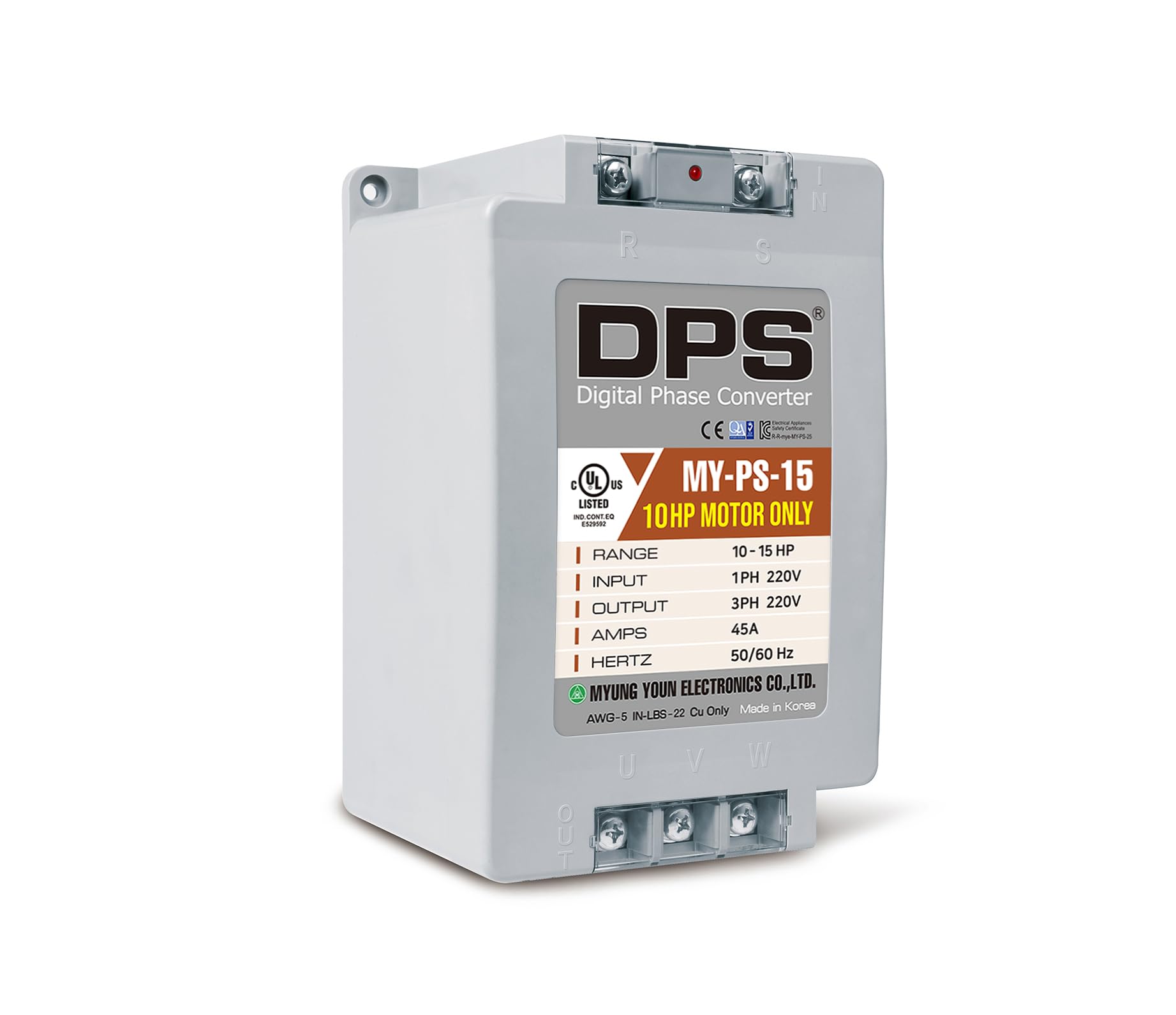 DPS 15HP MY-PS-15 Used for 10HP(7.5kW) 30A Motor, Single to 3 Phase Converter, 1 DPS Must Be Used for 1 Motor Only, Input/Output 200-240V, UL Listed