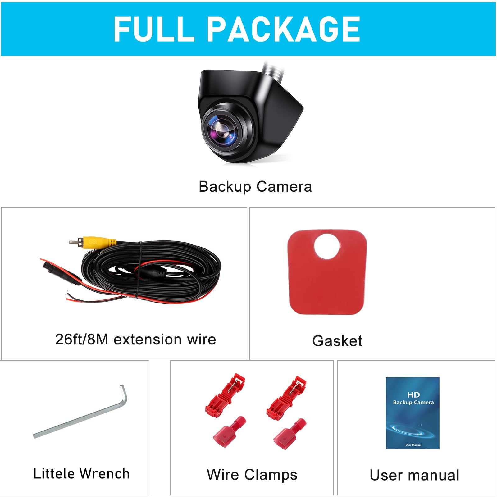 HD Backup Camera for Car Universal Front/Side/Rear Camera for 12V Car Truck Pickup SUV Rear View Reverse Camera with 360° rotation Angle Super Night Vision IP69K Waterproof