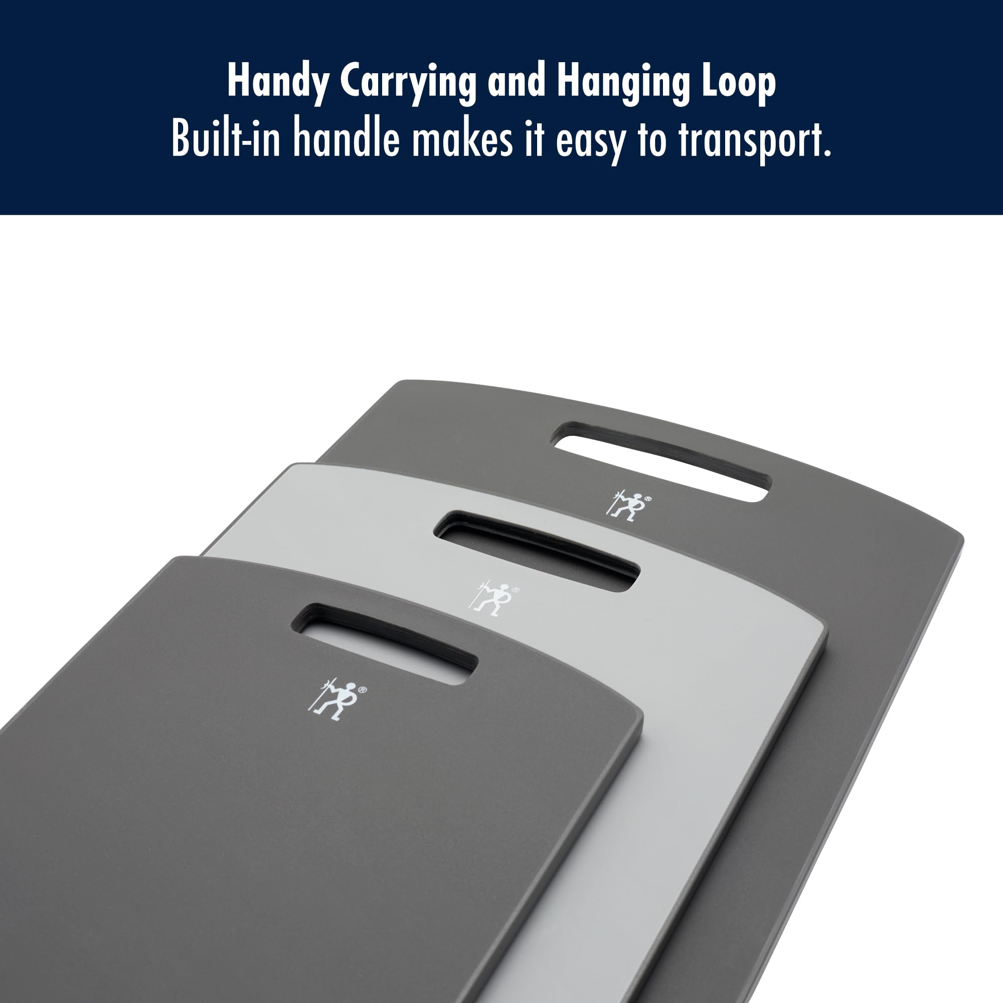 HENCKELS Cutting Board Set, 3-Piece Plastic Kitchen Chopping Boards with Gray Trim, Non-Slip Silicone Feet, BPA-Free, Dishwasher Safe