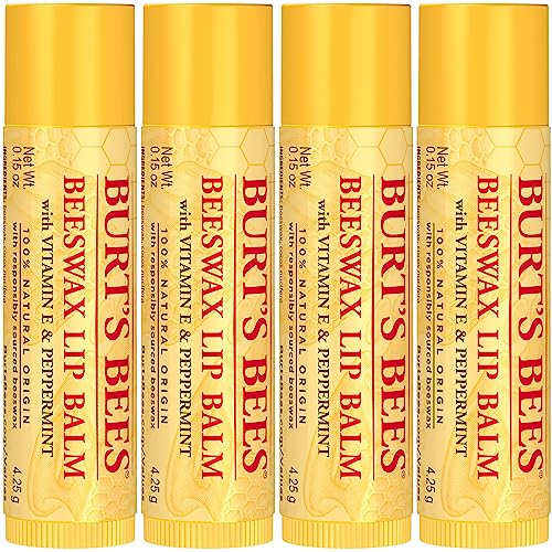 Burt's Bees Lip Balm Stocking Stuffers, Moisturizing Lip Care Christmas Gifts, Tropical - Pineapple, Berry Agua Fresca, Dragon Fruit Lemon and Coconut and Pear, Natural Origin Treatment (4-Pack)