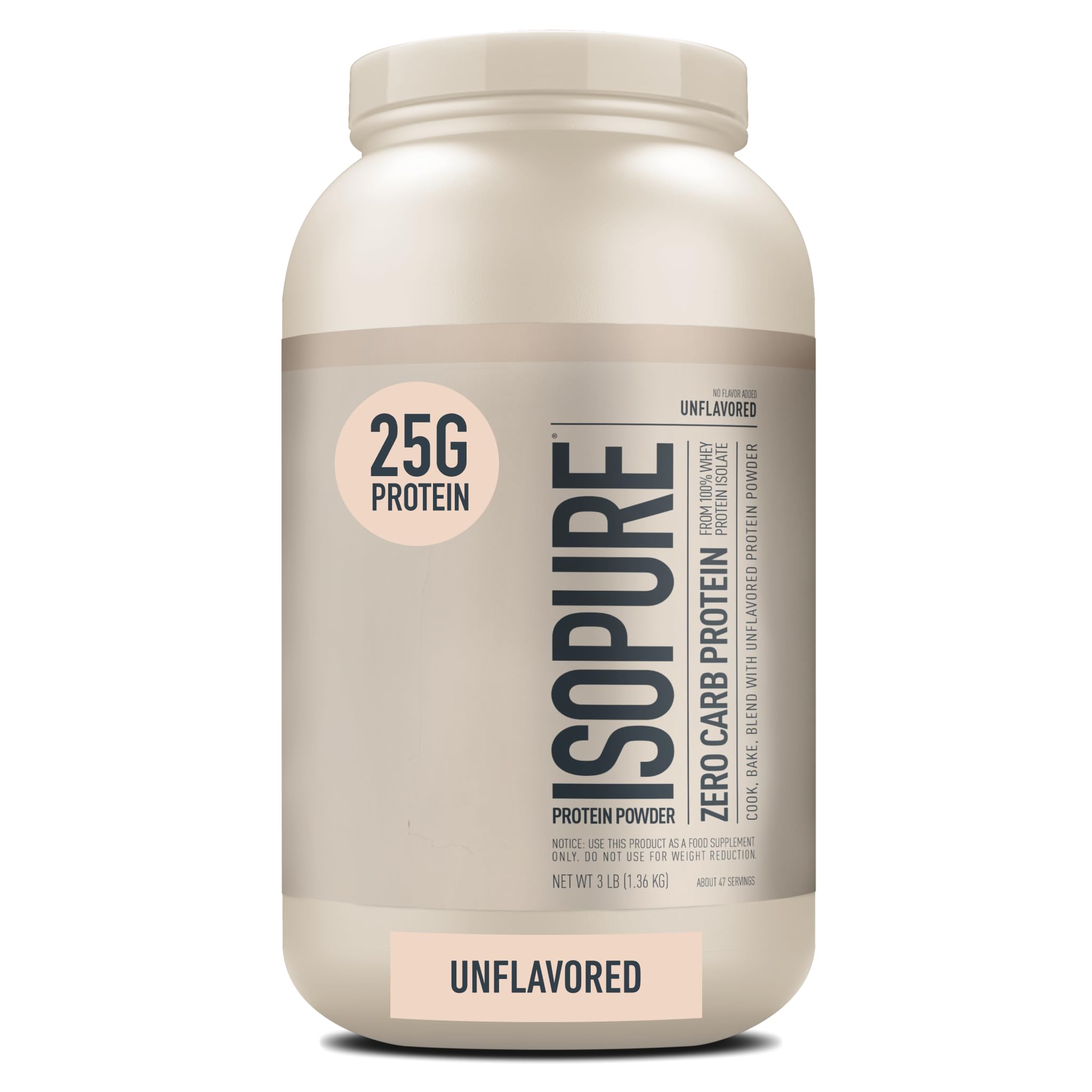 Isopure Unflavored Protein, 25g Whey Isolate, Zero Carb & Keto Friendly, 47 Servings, 3 Pounds (Packaging May Vary)