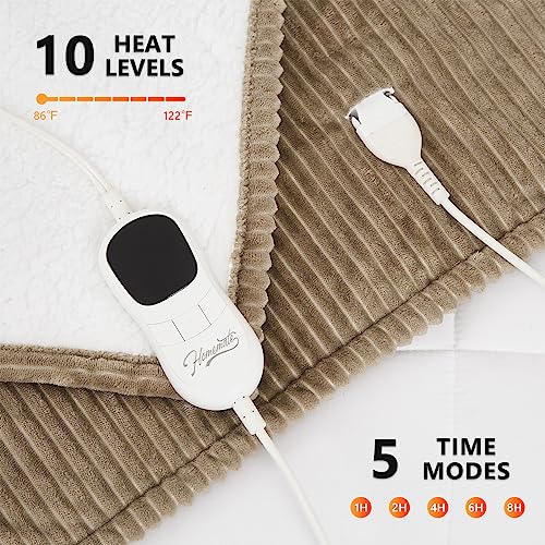 Homemate Heated Blanket Electric Throw - 50"x60" Heating Blanket Throw 1/2/4/6/8 Hours Auto-Off 10 Heat Levels Heat Blanket Over-Heat Protection Soft Flannel Sherpa Heater Blanket ETL Certification