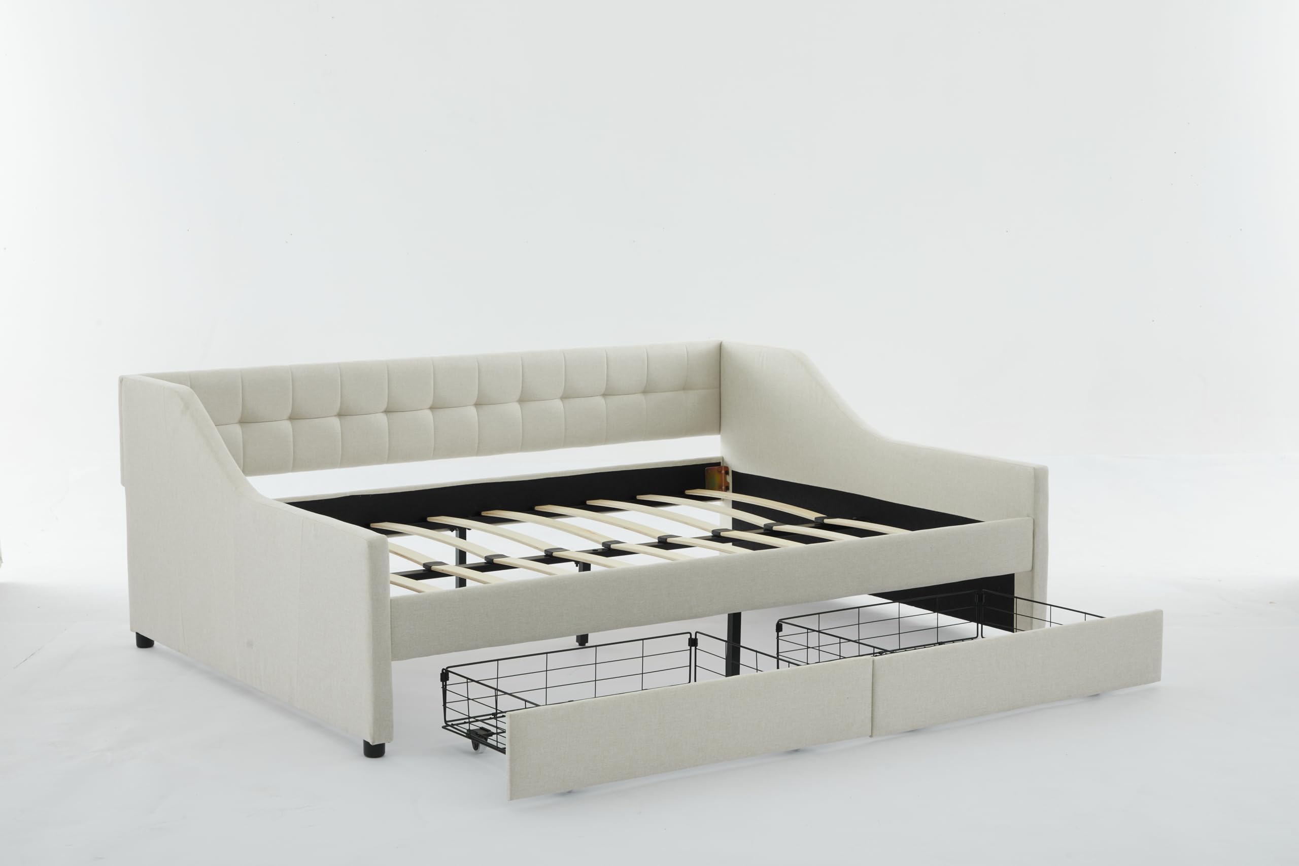 Rosevera Adrie Linen Upholstered Daybed with Button Tufting for Living Room Bedroom, Twin, Nature Beige