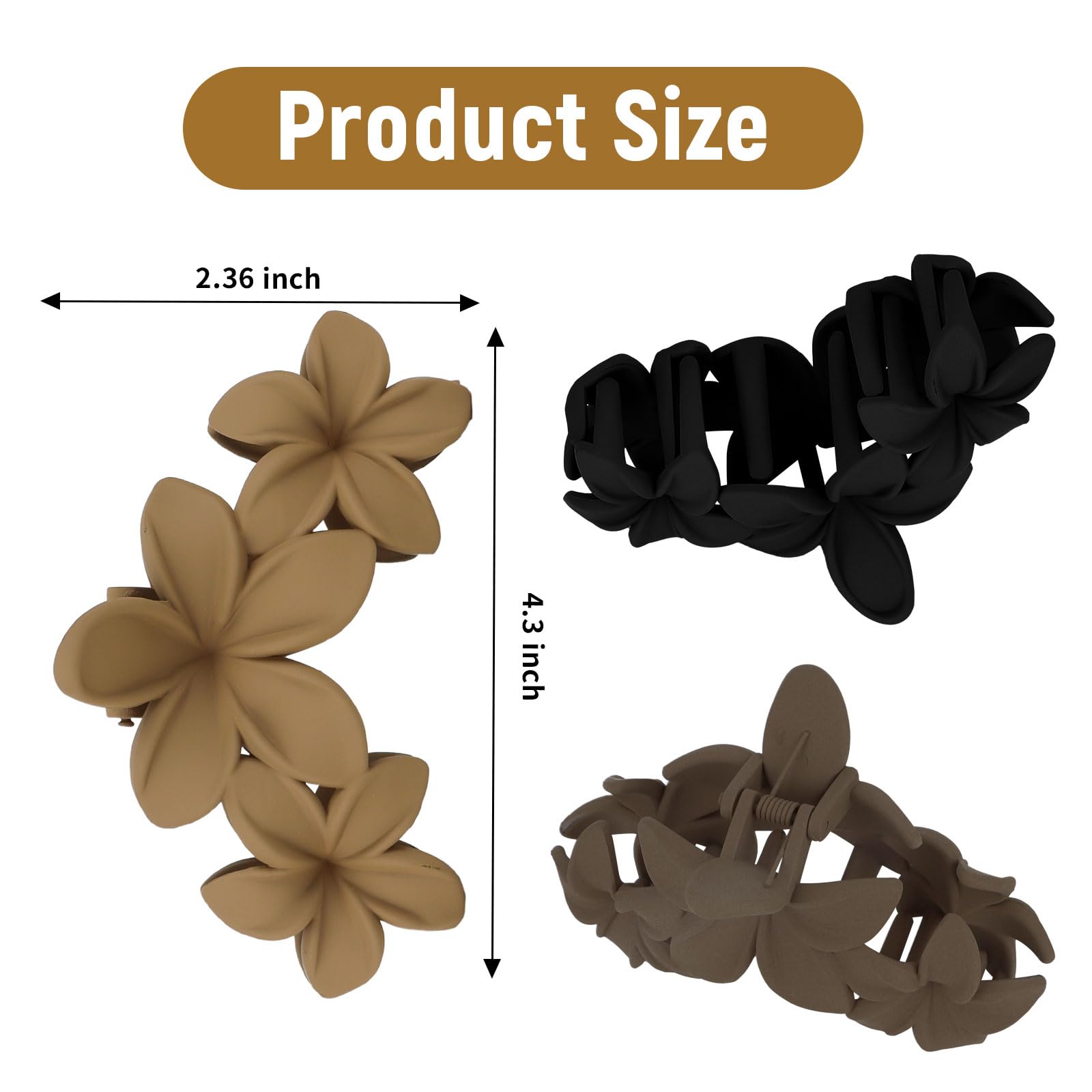 ANBALA 4PCS Hawaiian Plumeria Flower Hair Clips - Large Non-Slip Matte Claw Clips for Women, Strong Hold Beach Hair Accessories