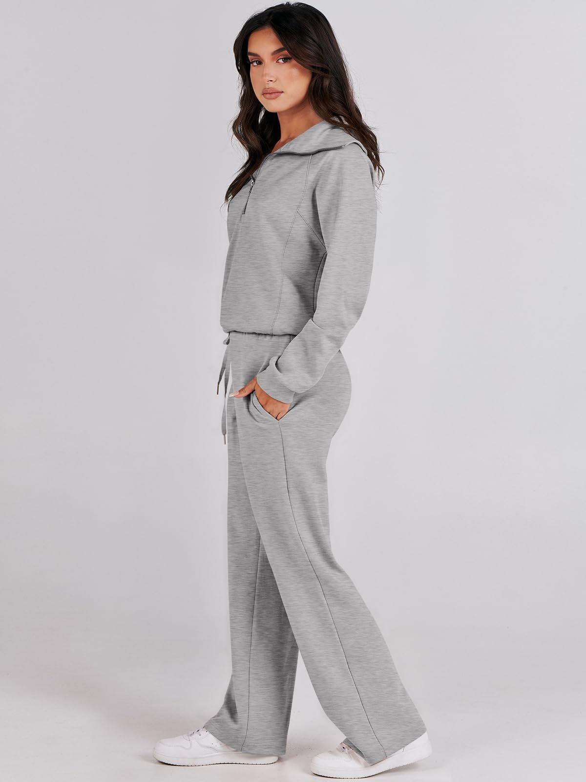 ANRABESS Women 2 Piece Outfits Sweatsuit Oversized Sweatshirt Sweatpants Tracksuit Sweat Lounge Matching Set 2024 Fall Trendy Light Grey X-Large