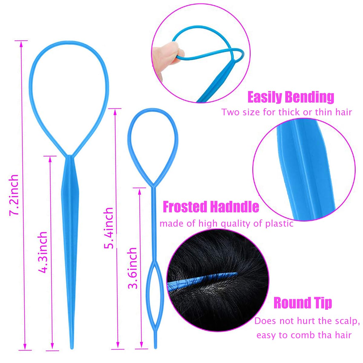 Vrose Flosi Topsy Tail Hair Tool Hair Pull Through Tool Hair Loop Styling Tool - Ponytail Maker French Braid Loop For Hair Styling Gifts For Women Who Have Everything - Braiding Hair Supplies