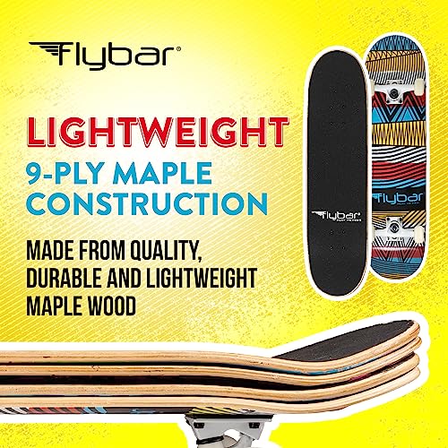 Flybar Complete Skateboard for Beginners – 31 Inch Kids Skateboard, 7 Ply Maple Wood Concave Double Kick Skateboard Deck, Lightweight, Non-Slip, for Boys and Girls, Ages 6 and Up (Aztec 31)